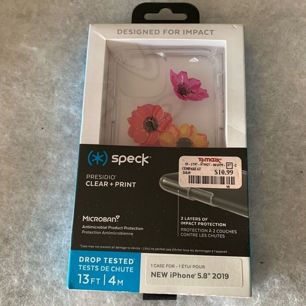 Speck Presidio Clear + Print Microban Iphone 5.8” 2019 Phone Case *New*